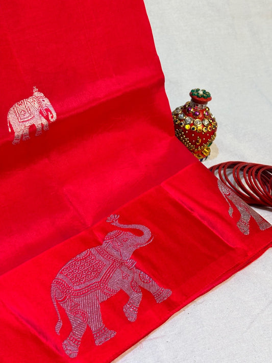 Red Banarasi Pure Soft Silk Saree
