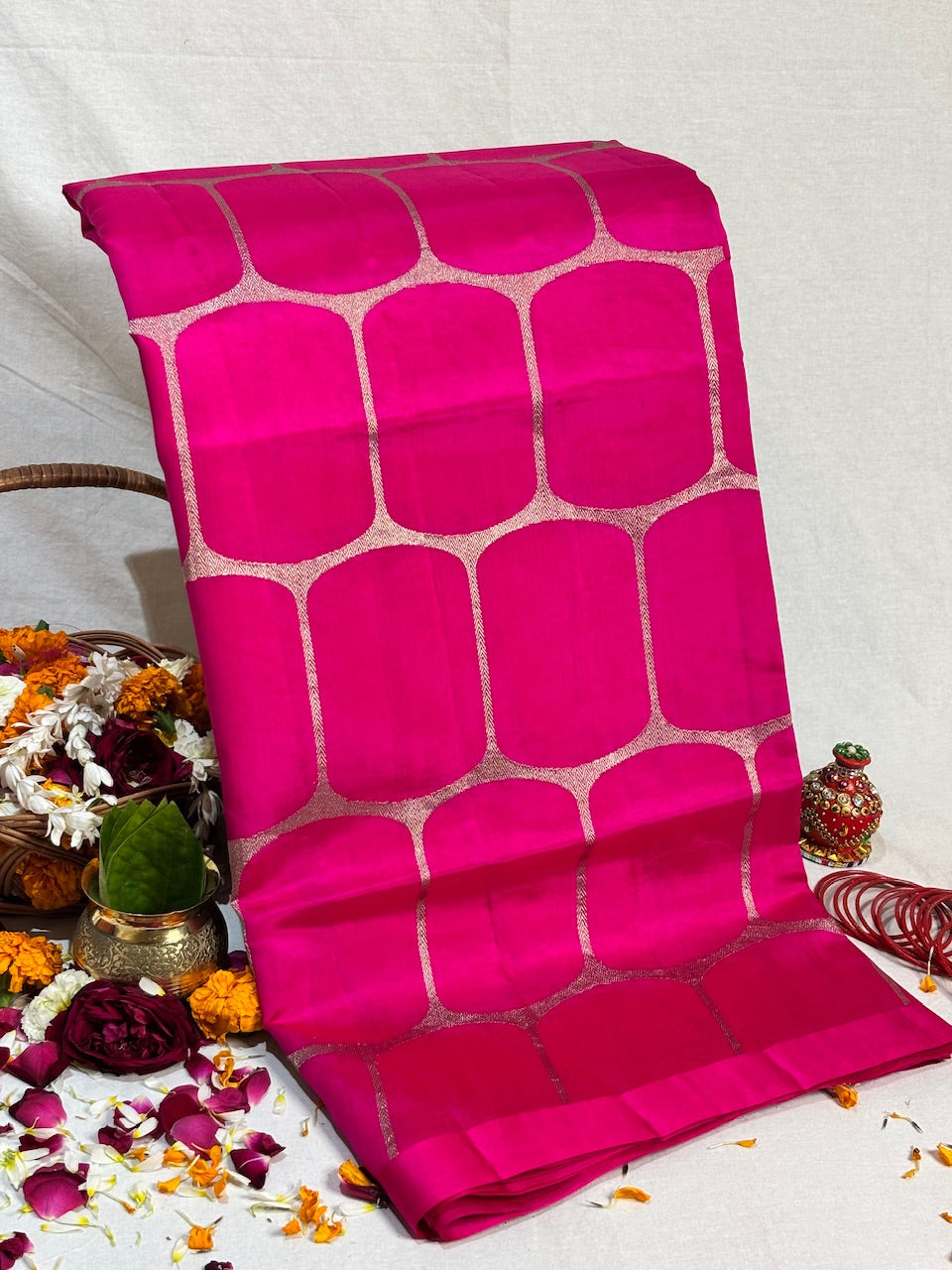 Fuchsia Pink Banarasi Pure Soft Silk Saree