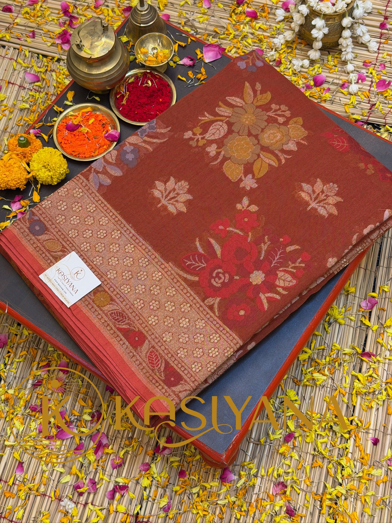 Pure Cotton Jamdani Saree | Elegant Rust Brown Design