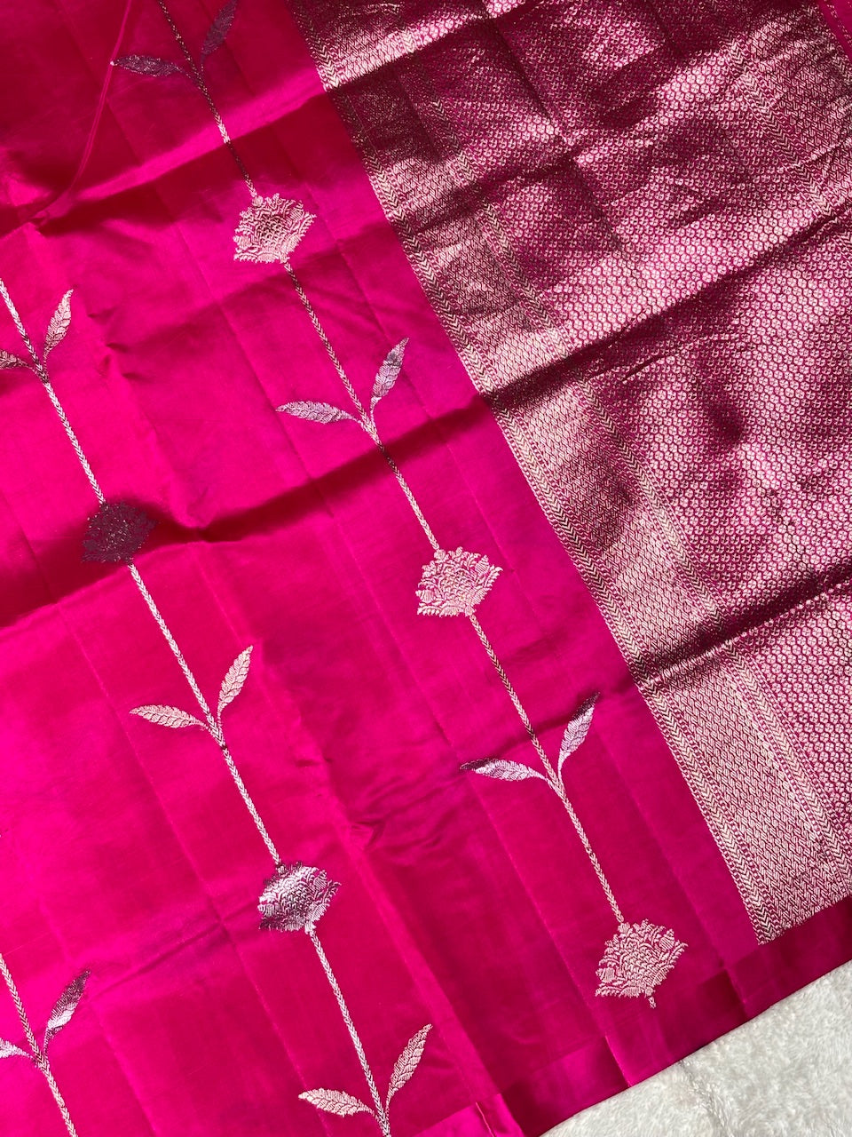 Hot Pink Banarasi Pure Soft Silk Saree