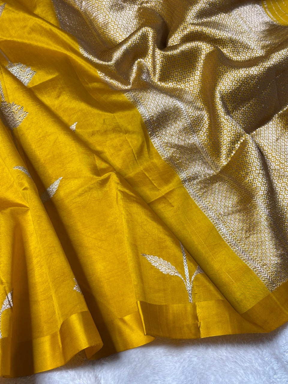 Mustard Yellow Banarasi Pure Soft Silk Saree