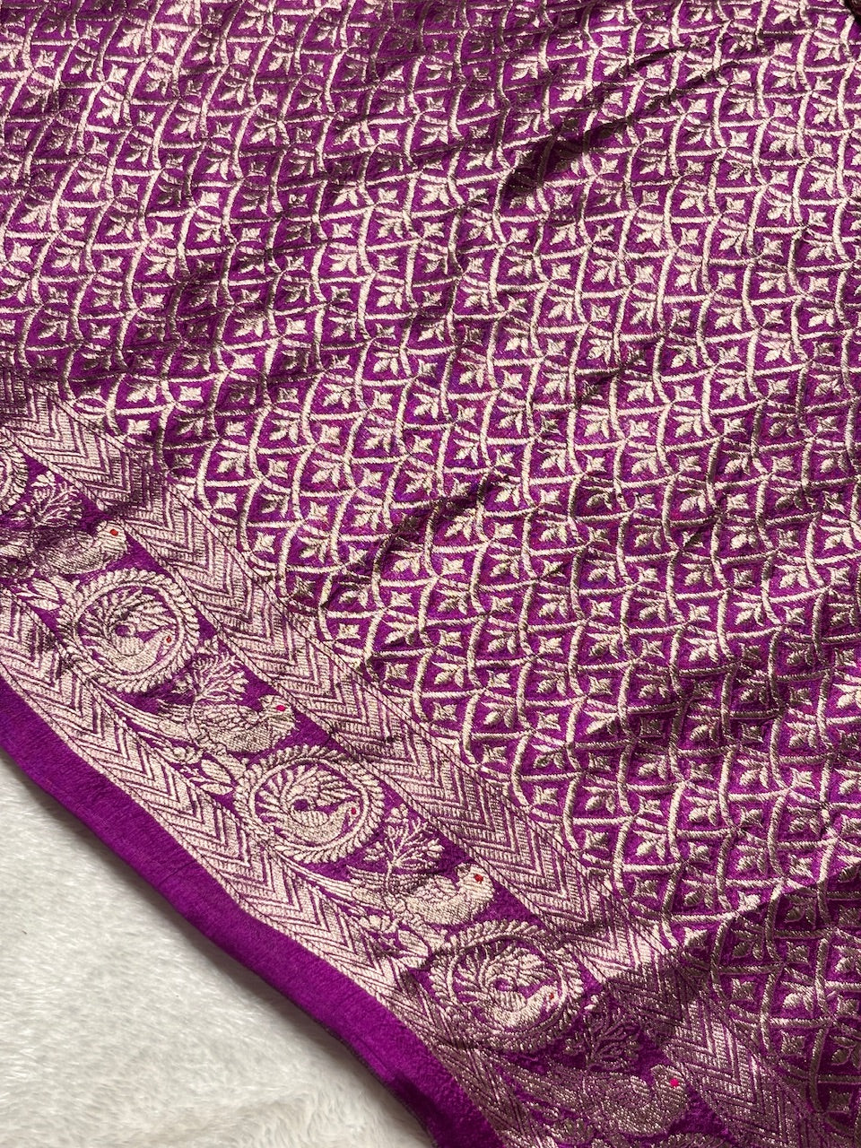 Berry Purple Banarasi Pure Soft Silk Saree