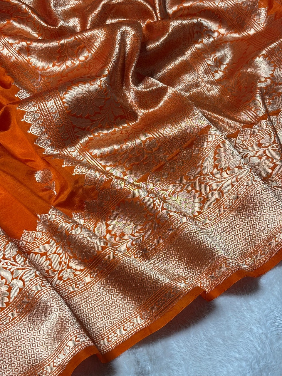 Orange Banarasi Pure Soft Silk Saree