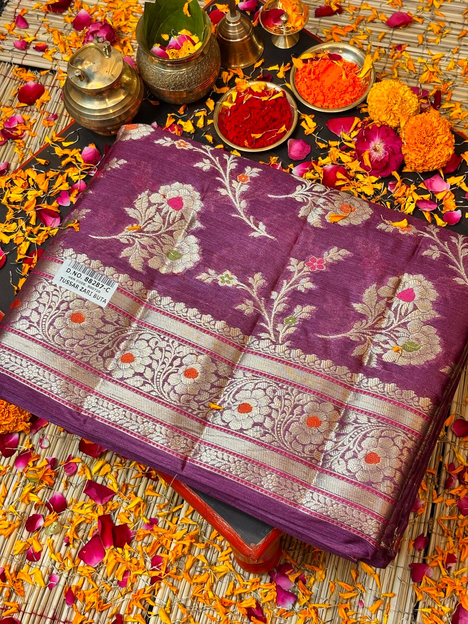 Rich Wine Purple Pure Chiniya Silk Saree with Zari Weave Border | Elegant Festive & Wedding Wear