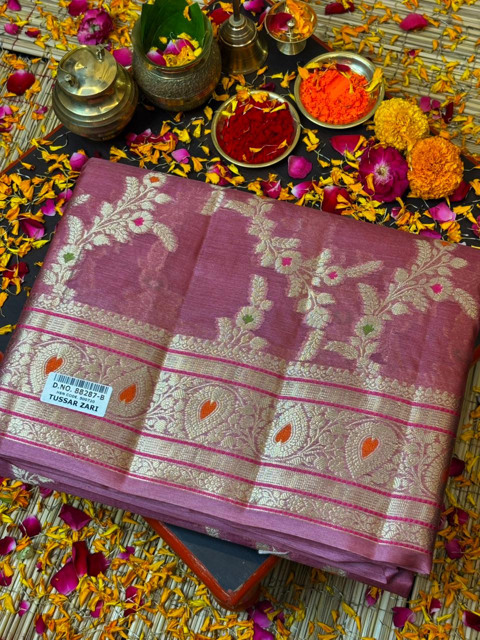 Mauve Pure Chiniya Silk Saree with Zari Weave Border | Elegant Festive & Wedding Wear