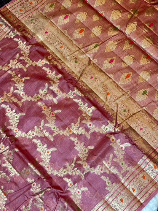 Mauve Pure Chiniya Silk Saree with Zari Weave Border | Elegant Festive & Wedding Wear