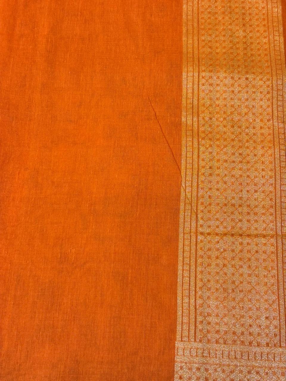 Pure Cotton Jamdani Saree | Elegant Orange Design