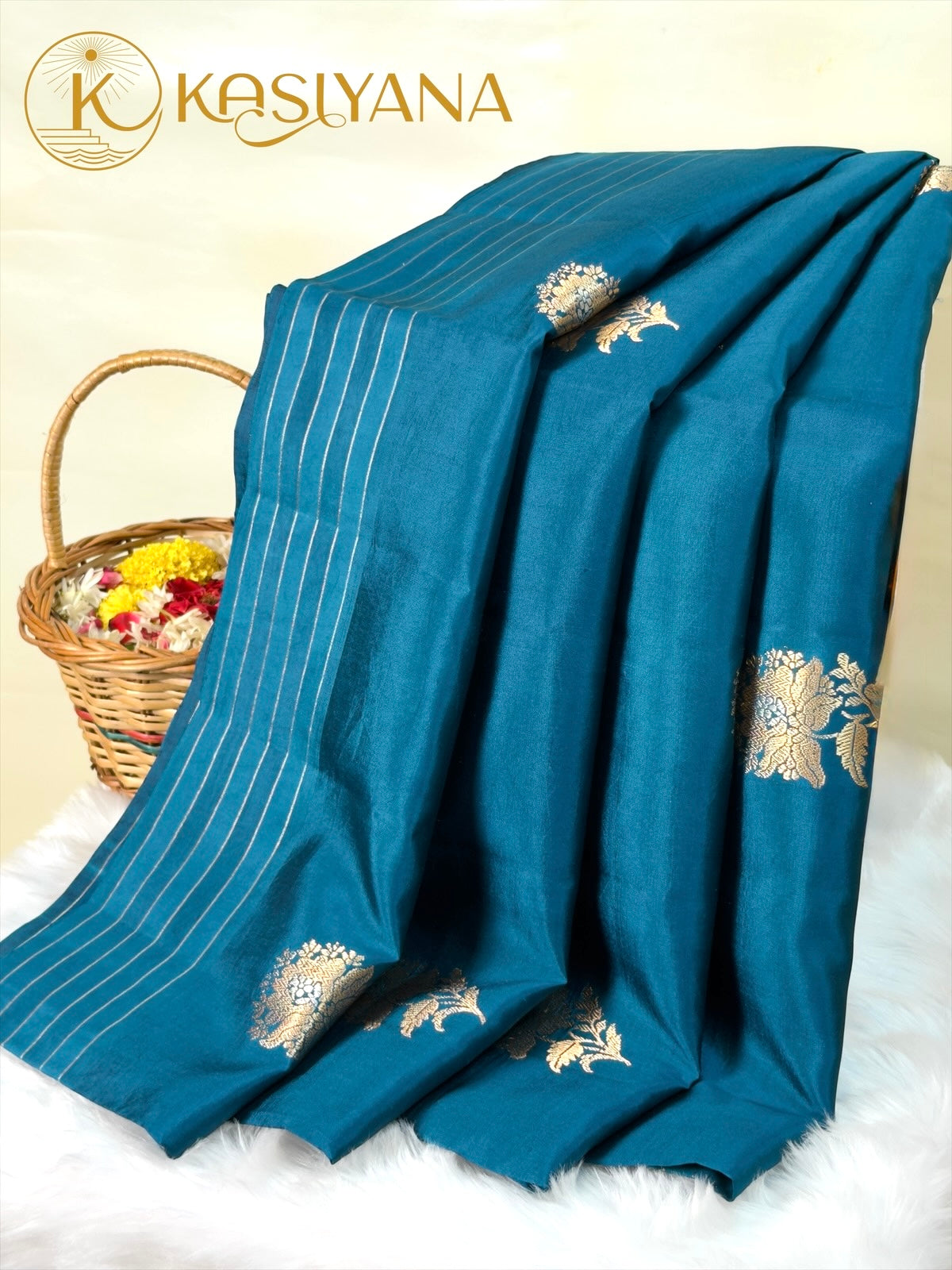 Teal Blue 100% Pure Soft Katan Silk Handwoven Saree
