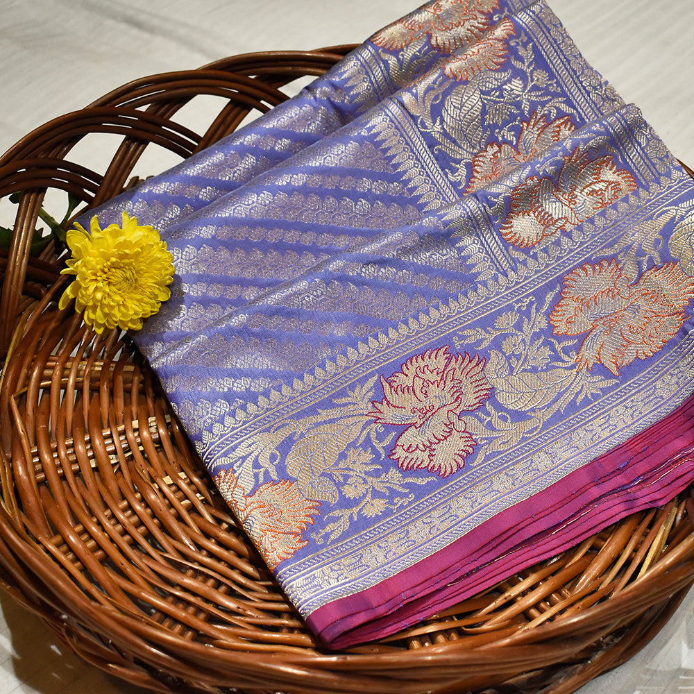Banarasi Handloom Kadhua Purple Banarasi Saree