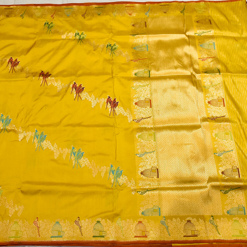 Shikargha Handloom Silk Haldi Banarasi Saree