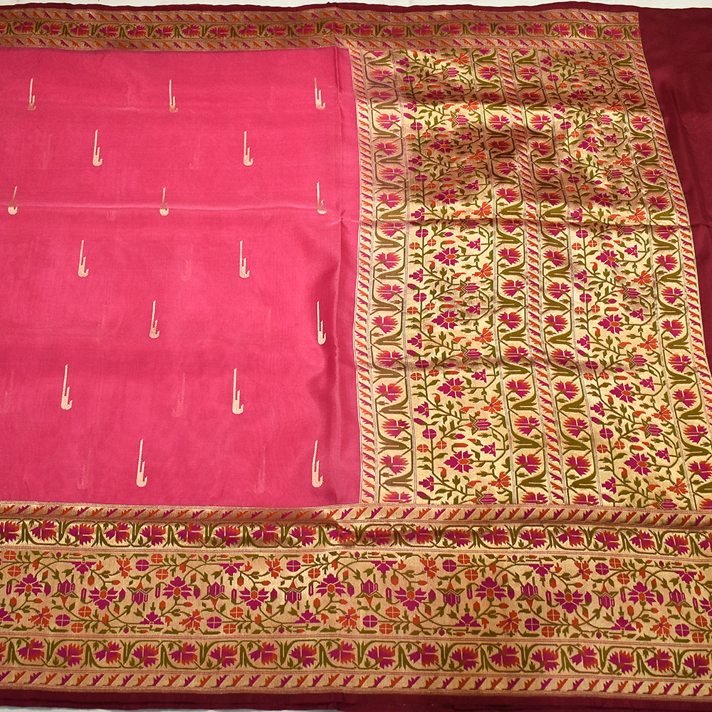 Pure Kora Silk Handloom Banarasi Pink Saree