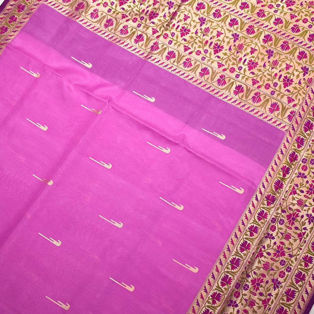 Pure Kora Silk Handloom Banarasi Saree with Lavender Essence