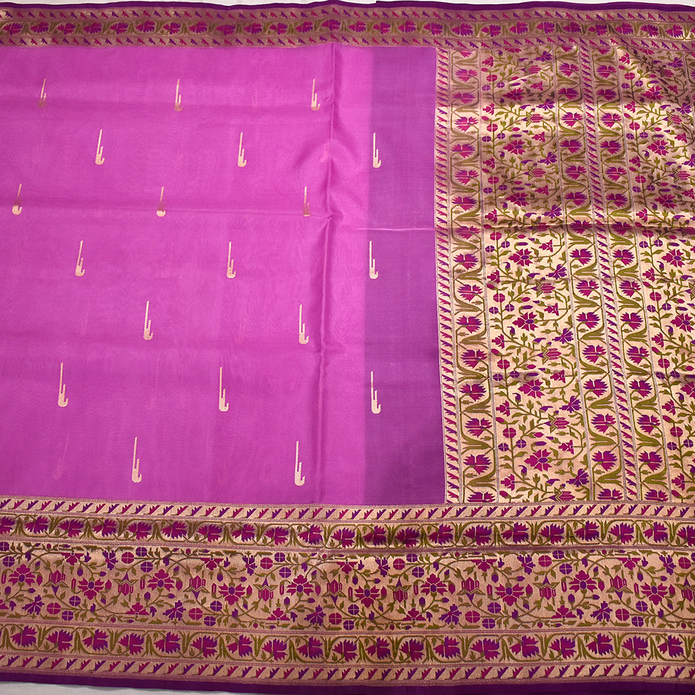 Pure Kora Silk Handloom Banarasi Saree with Lavender Essence
