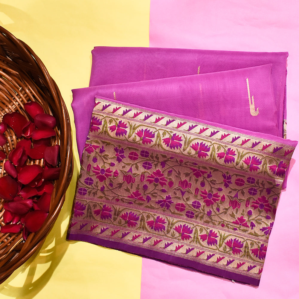 Pure Kora Silk Handloom Banarasi Saree with Lavender Essence