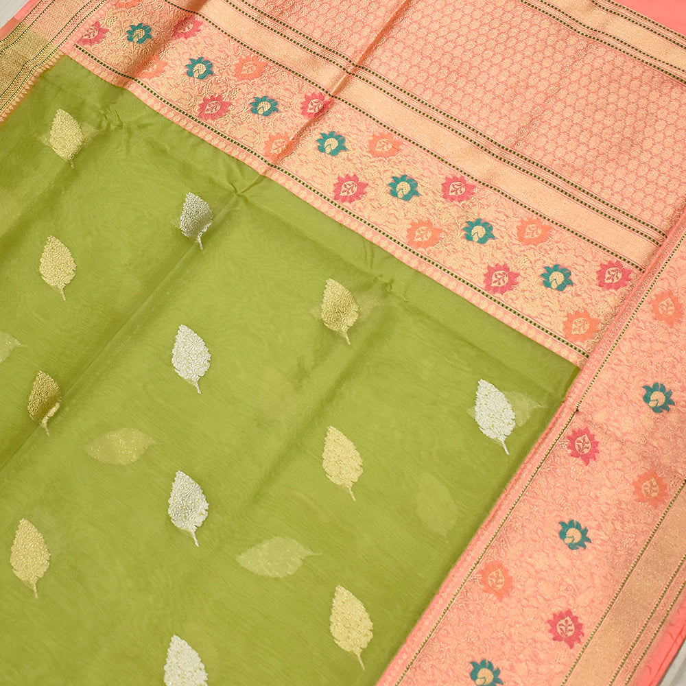 Pure Kora Silk Handloom Banarasi Hariyaali Saree
