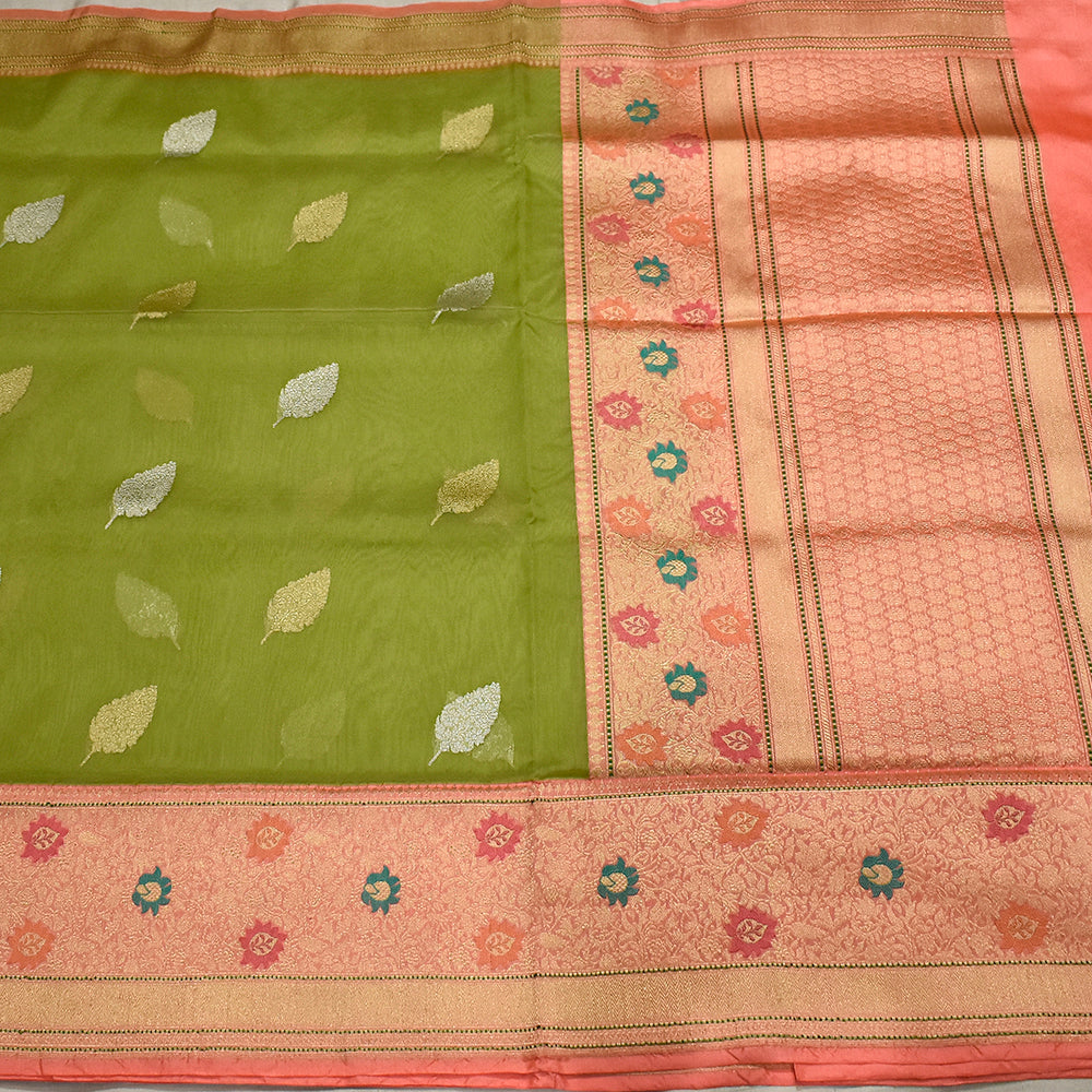 Pure Kora Silk Handloom Banarasi Hariyaali Saree
