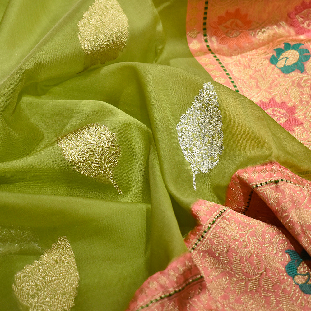 Pure Kora Silk Handloom Banarasi Hariyaali Saree