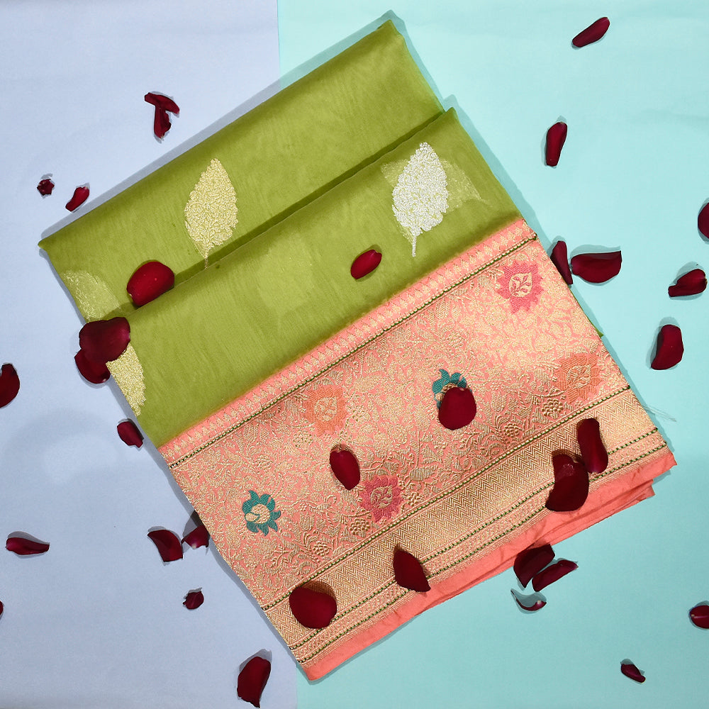 Pure Kora Silk Handloom Banarasi Hariyaali Saree