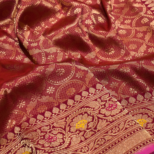 Pure Banarasi Bridal Tanchoi Meenakari Handloom Saree