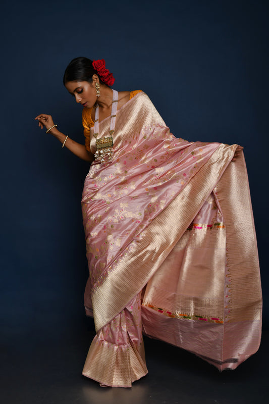 Jangla Design Banarasi Handloom Katan Jaal Silk Saree