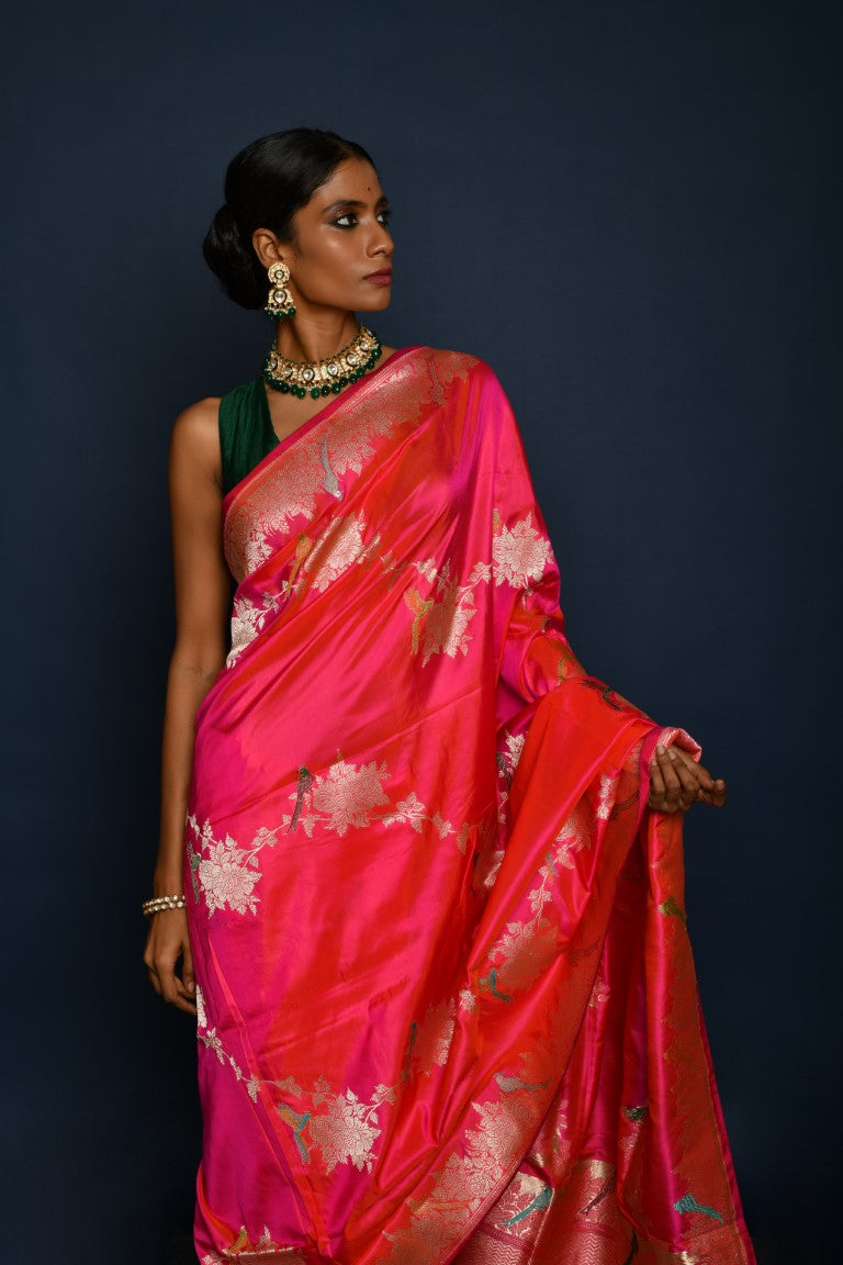 Banarasi Pure Handloom Shikargha Pink Saree