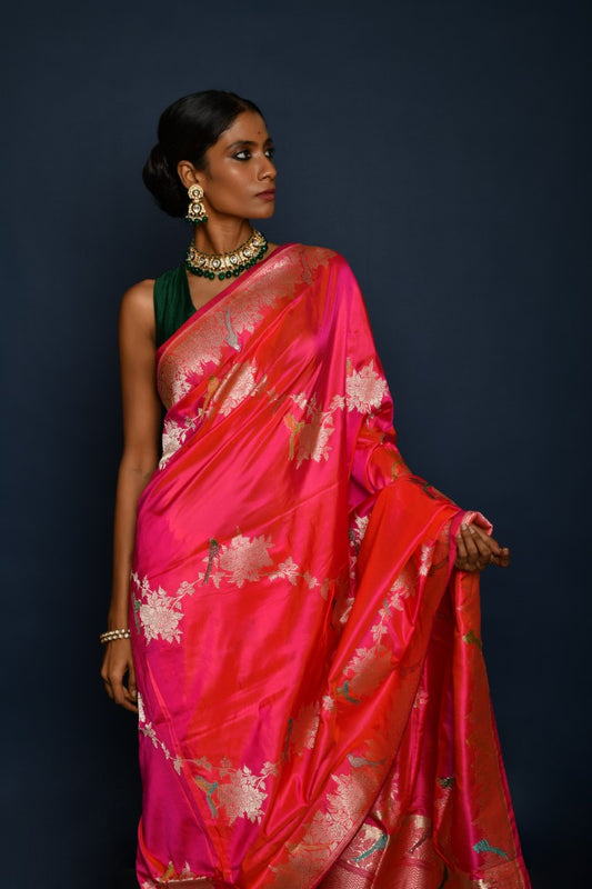 Banarasi Pure Handloom Shikargha Pink Saree