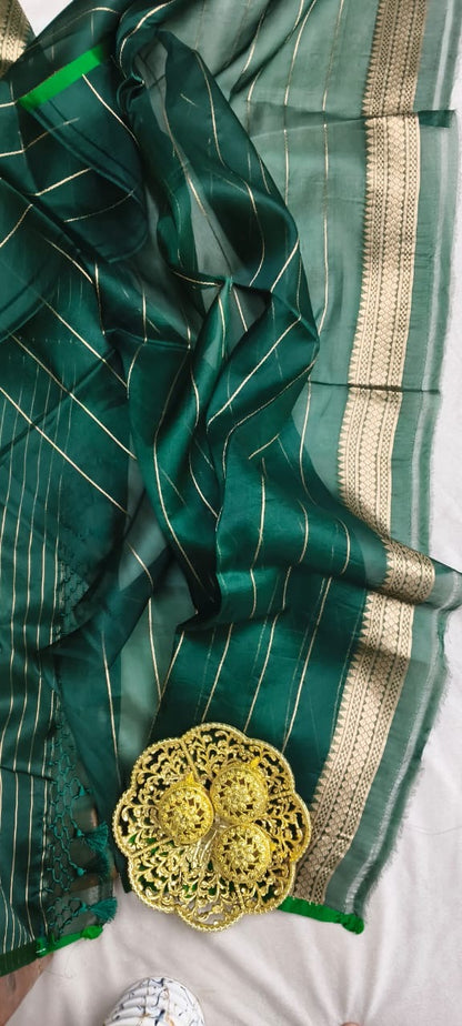 Bottal Green Kora Silk Kadhua Polka Dot Boota with Sona Rupa zari