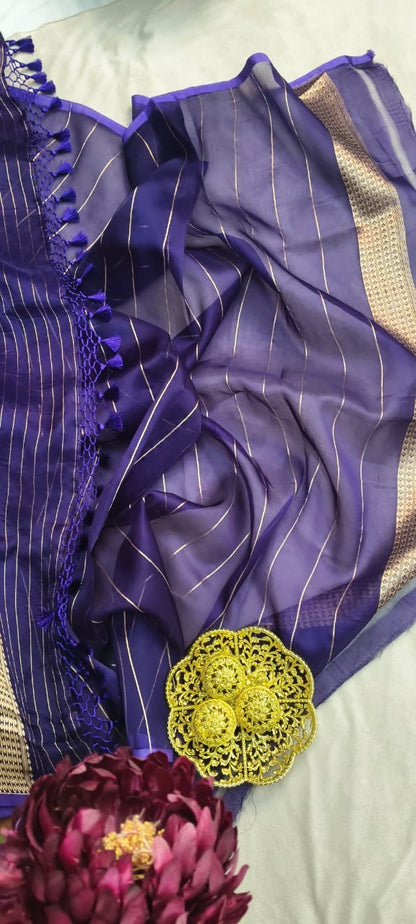 Purple Kora Silk Kadhua Polka Dot Boota with Sona Rupa zari