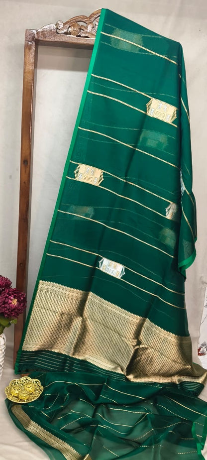 Bottal Green Kora Silk Kadhua Polka Peshwari strip with Sona Rupa zari