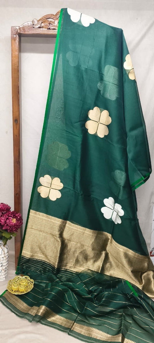 Bottal Green Kora Silk Kadhua Polka Dot Boota with Sona Rupa zari