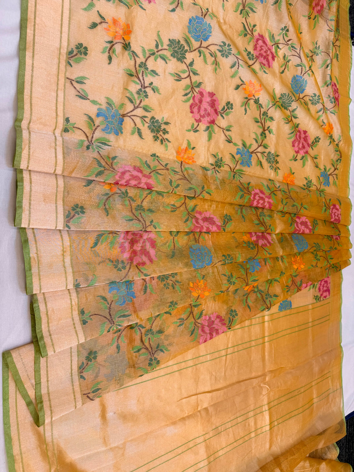 Pure Real Zari Tissue Jamdani Saree – Handwoven Luxury Floral Design with Rich Gold