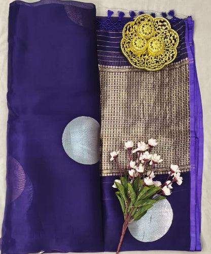 Purple Kora Silk Kadhua Polka Dot Boota with Sona Rupa zari