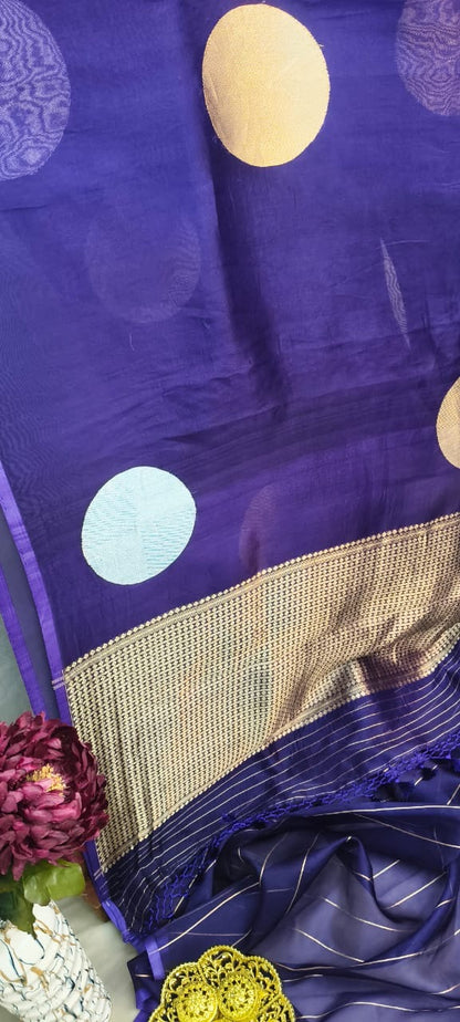 Purple Kora Silk Kadhua Polka Dot Boota with Sona Rupa zari