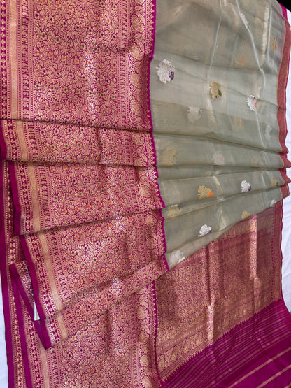 Pista Green Handwoven Pure Banarasi Tissue Silk Saree