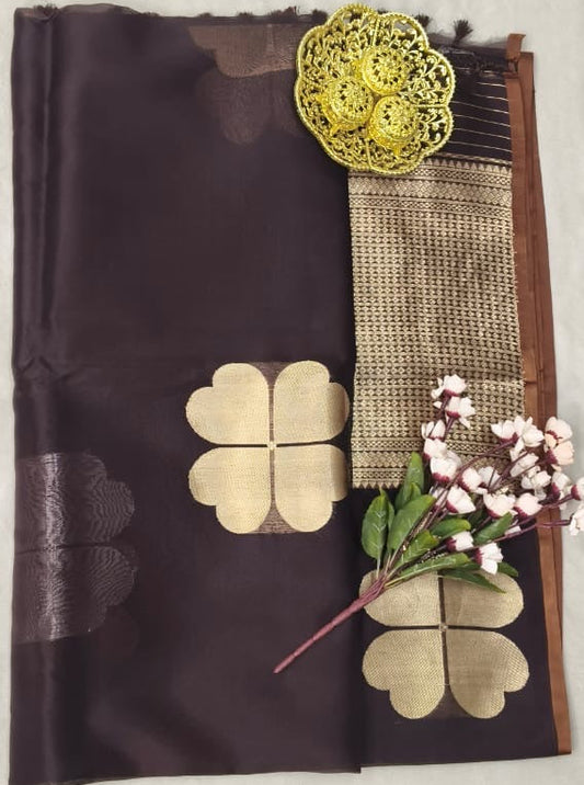 Coffee Brown Kora Silk Kadhua Polka Dot Boota with Sona Rupa zari saree