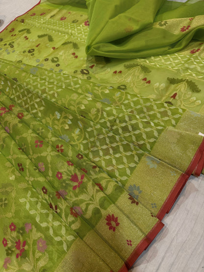 Liriel Ektra kora silk Jamdani katwork Zari Border Anchal Mina Work Saree