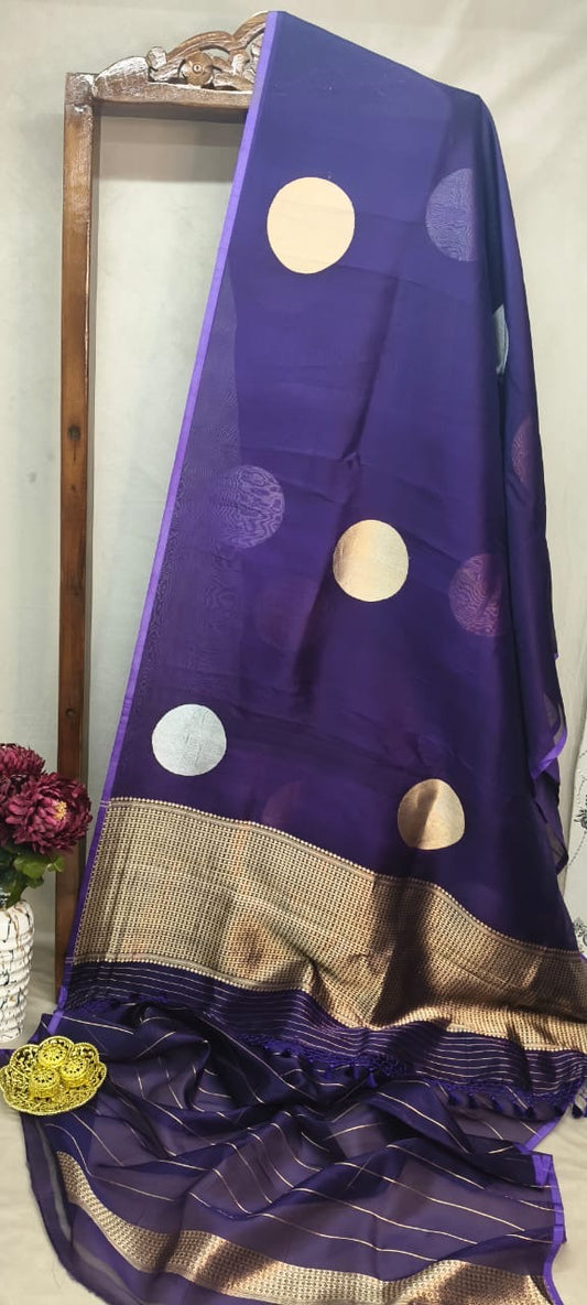 Purple Kora Silk Kadhua Polka Dot Boota with Sona Rupa zari