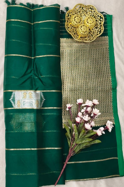 Bottal Green Kora Silk Kadhua Polka Peshwari strip with Sona Rupa zari