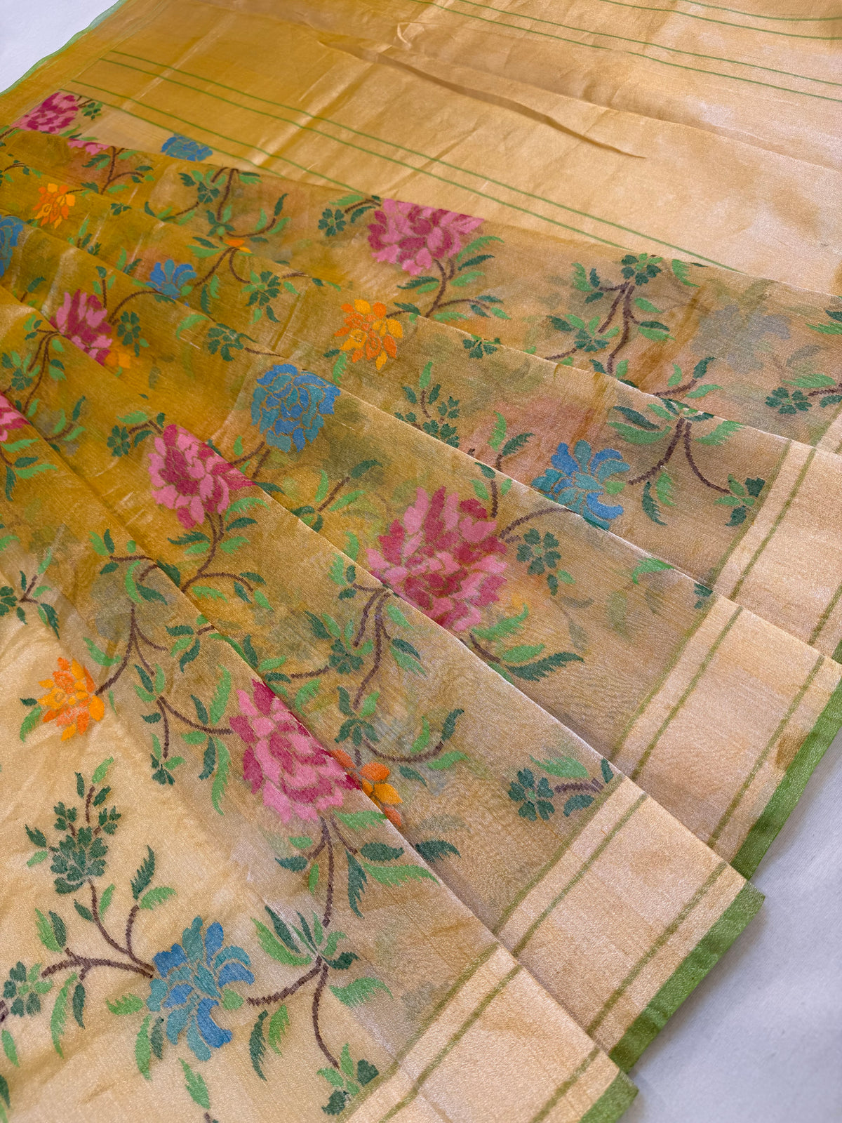 Pure Real Zari Tissue Jamdani Saree – Handwoven Luxury Floral Design with Rich Gold