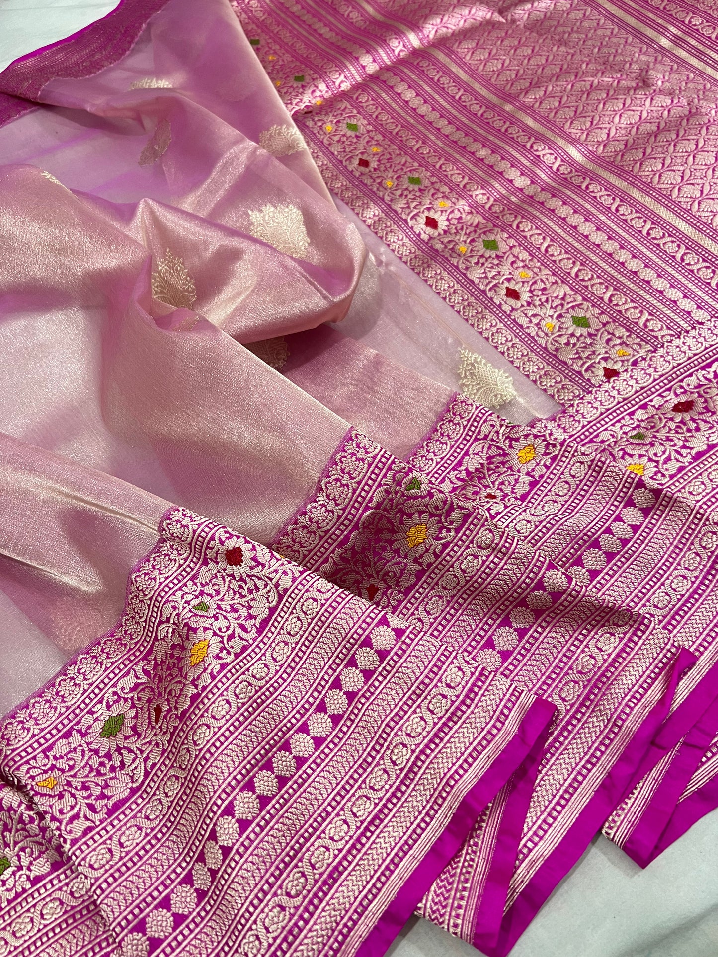 Banarasi Kora Silk Tissue Elegant Border Silk Handloom Saree