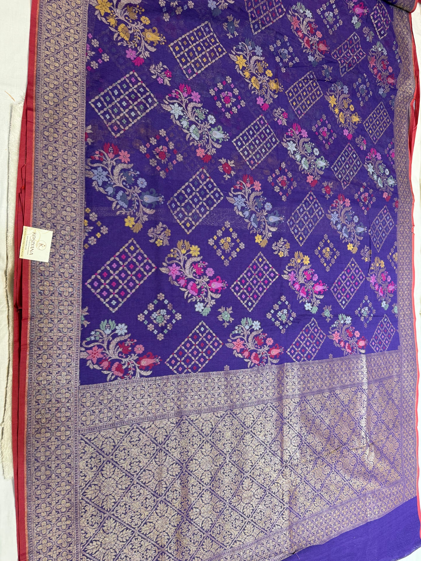 Royal Blue Jamdani Kutwork Zari Border Anchal Mina Work Saree