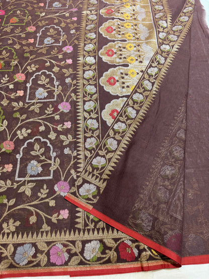 Brown Jamdani Kutwork Mina Border Mina Jaal Design Saree