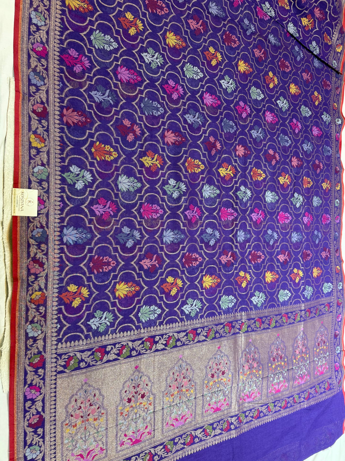 Royal Blue Jamdani Kutwork Banarasi Zari Mina Border Jaal Mina Saree