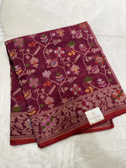 Magenta Jamdani Kutwork Mina Border Mina Jaal Design Saree