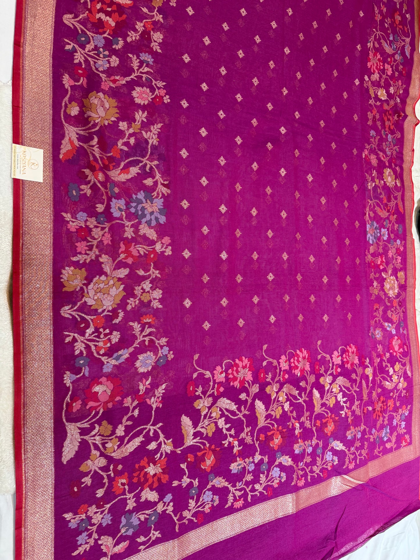 Purple Jamdani Kutwork Zari Border Banarasi Mina Jaal Booti Saree