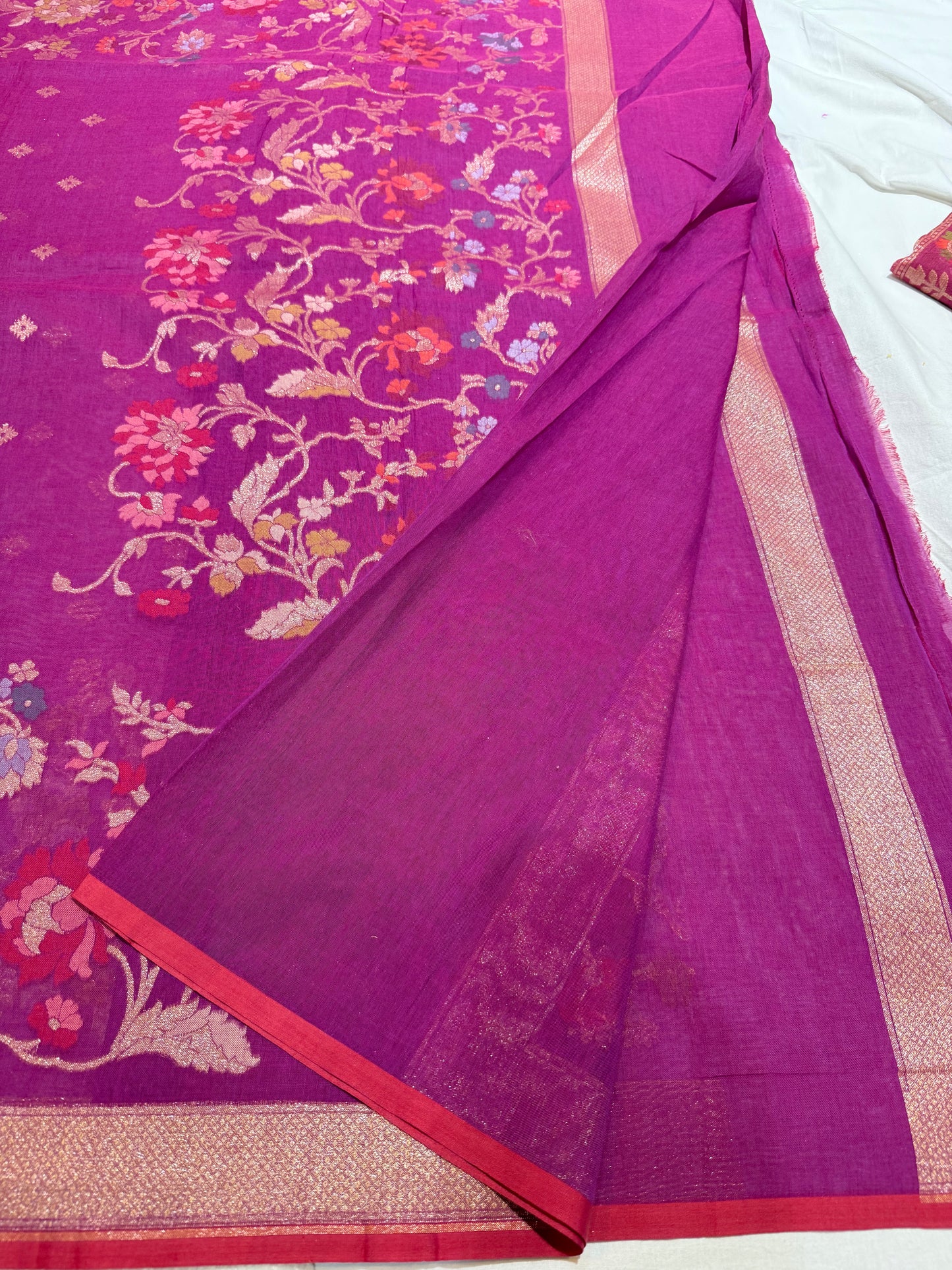 Purple Jamdani Kutwork Zari Border Banarasi Mina Jaal Booti Saree