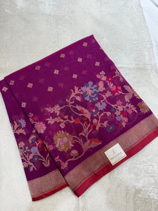 Purple Jamdani Kutwork Zari Border Banarasi Mina Jaal Booti Saree