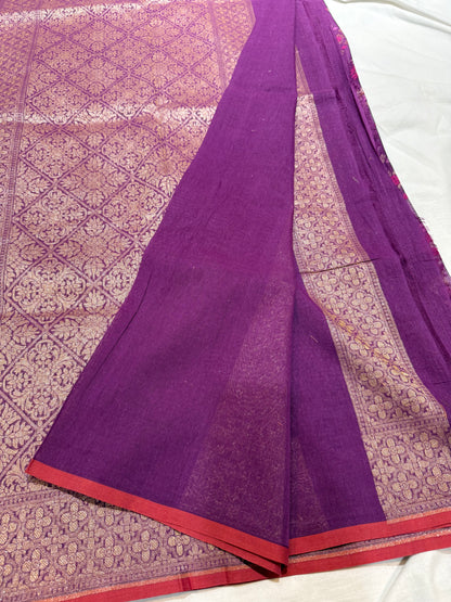 Purple Jamdani Kutwork Zari Border Anchal Mina Work Saree