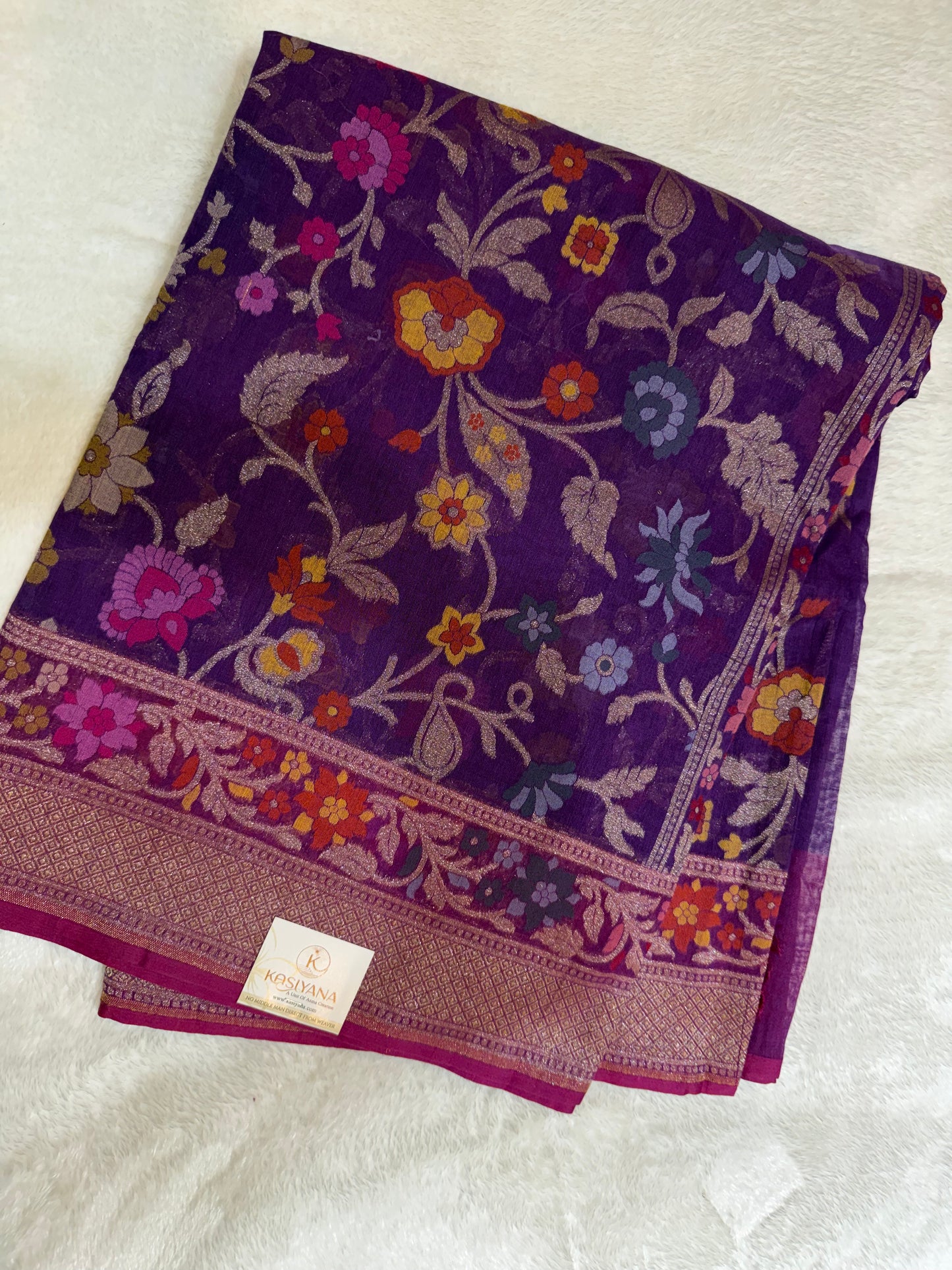Purple Jamdani Kutwork Zari Mina Border Mina Jaal Design Saree