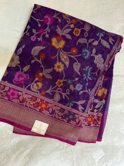 Purple Jamdani Kutwork Zari Mina Border Mina Jaal Design Saree